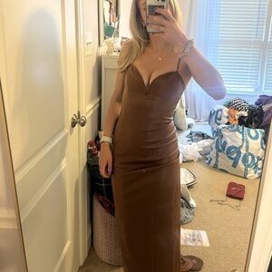 Zara maxi brown leather dress